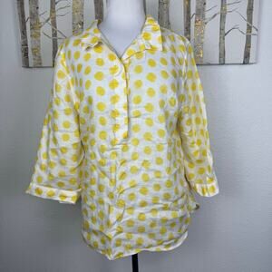 Chico's Linen No Iron Polka Dot Popover Blouse 3/4 Sleeve White Yellow 3 16